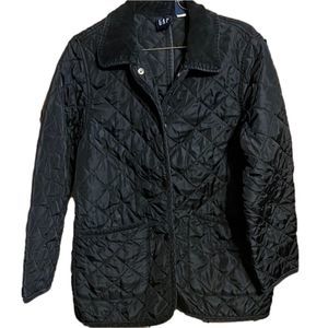 Black Gap coat. Lightweight. Snap buttons. Corduroy collar. Small